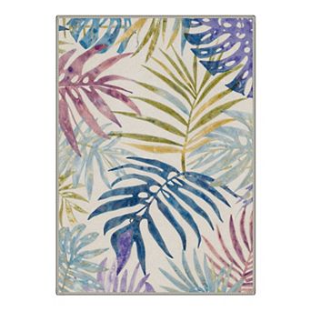 GENIMO Tropical Palm Leaf Area Rug Watercolor Foliage Washable Indoor Rug for Living Room Bedroom
