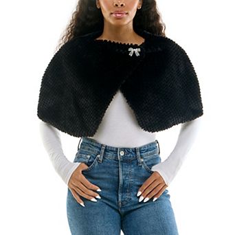 Women's Nina Leonard Wrap Over Faux Fur Caplet Sweater