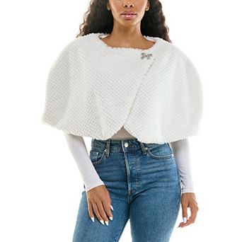 Women's Nina Leonard Wrap Over Faux Fur Caplet Sweater
