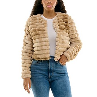 Women's Nina Leonard Long Sleeve Faux Fur Bolero Sweater Jacket
