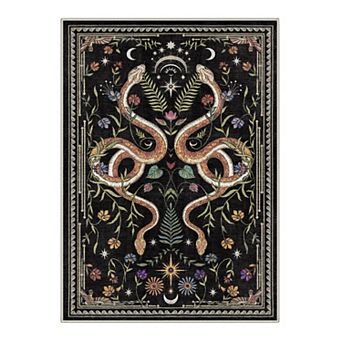 GENIMO Celestial Snake Floral Area Rug, Moon Star Washable Rug for Living Room Bedroom