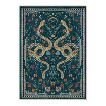 GENIMO Celestial Snake Floral Area Rug, Moon Star Washable Rug for Living Room Bedroom