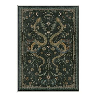 GENIMO Celestial Snake Floral Area Rug, Moon Star Washable Rug for Living Room Bedroom