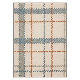 GENIMO Textured Plaid Grid Area Rug, Neutral Line Washable Indoor Rug for Living Room Bedroom