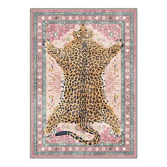 GENIMO Vintage Leopard Floral Area Rug, Ornate Washable Rug for Living Room Bedroom