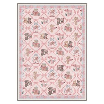 GENIMO Vintage Teddy Bear Bow Area Rug, Kids Lattice Washable Indoor Rug for Living Room Bedroom