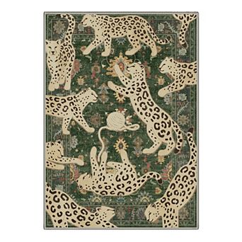 GENIMO Vintage Leopard Floral Border Area Rug, Animal Print Washable Rug for Living Room Bedroom