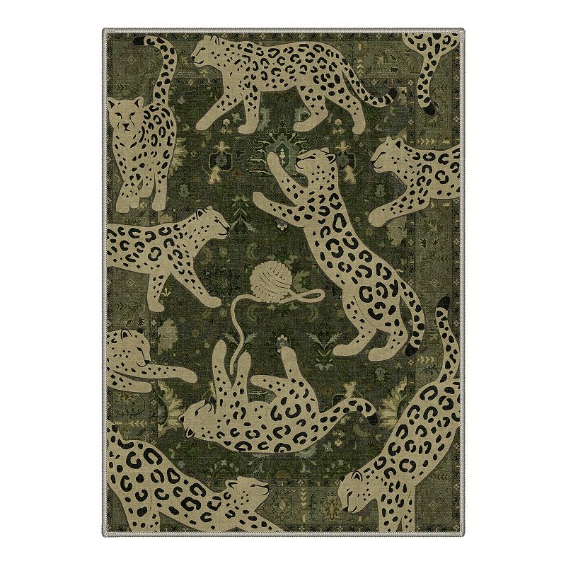 GENIMO Vintage Leopard Floral Border Area Rug, Animal Print