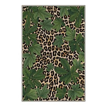 GENIMO Leopard Print Leaf Area Rug, Tropical Botanical Pattern Washable Rug for Living Room Bedroom