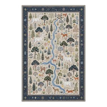 GENIMO Vintage Unicorn Woodland Area Rug, Forest Animal Pattern Washable Rug for Living Room Bedroom
