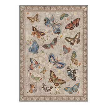 GENIMO Vintage Butterfly Area Rug, Botanical Pattern Washable Rug for Living Room Bedroom