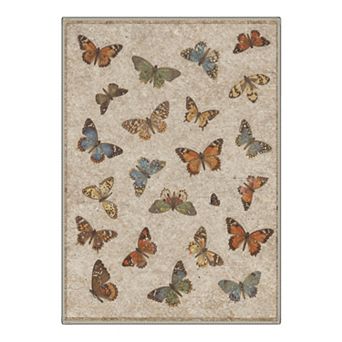 GENIMO Vintage Butterfly Area Rug, Botanical Insect Pattern Washable Rug for Living Room Bedroom