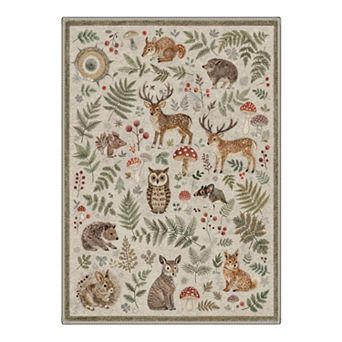 GENIMO Vintage Forest Animal Area Rug, Botanical Pattern Washable Rug for Living Room Bedroom