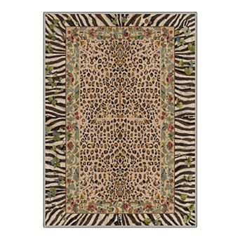 GENIMO Leopard Floral Border Area Rug, Mixed Animal Print Washable Rug for Living Room Bedroom