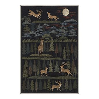 GENIMO Night Forest Deer Area Rug, Moon Wildlife Pattern Washable Rug for Living Room Bedroom