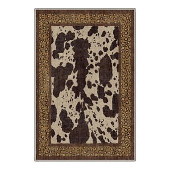 GENIMO Cowhide Leopard Border Area Rug, Mixed Animal Print Washable Rug for Living Room Bedroom