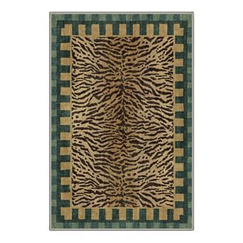 GENIMO Tiger Stripe Check Border Area Rug, Animal Print Washable Rug for Living Room Bedroom
