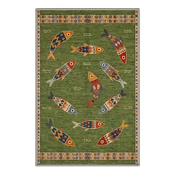 GENIMO Fish Pattern Border Area Rug, Traditional Ethnic Washable Rug for Living Room Bedroom