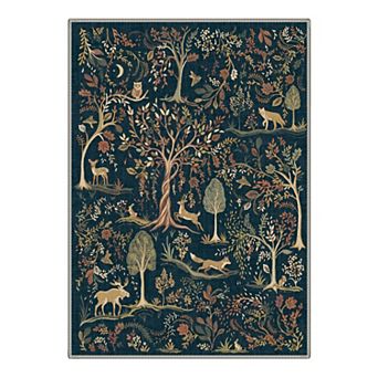 GENIMO Midnight Forest Wildlife Area Rug, Vintage Animal Washable Rug for Living Room Bedroom