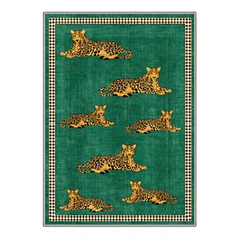 GENIMO Vintage Lying Leopard Diamond Border Washable Area Rug