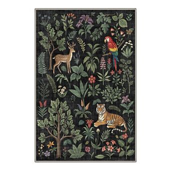 GENIMO Jungle Tiger Deer Macaw Floral Botanical Washable Area Rug