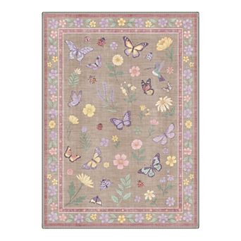 GENIMO Floral Butterfly Hummingbird Border Washable Area Rug