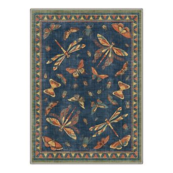 GENIMO Vintage Dragonfly Butterfly Geometric Border Washable Area Rug