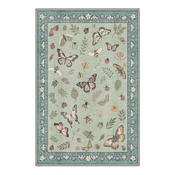 GENIMO Vintage Butterfly Bee Floral Border Washable Area Rug