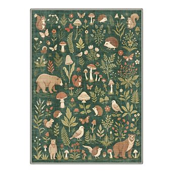 GENIMO Forest Animal Bear Squirrel Hedgehog Mushroom Washable Area Rug