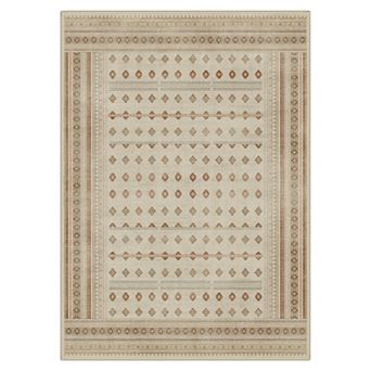 GENIMO Neutral Geometric Diamond Striped Border Washable Area Rug