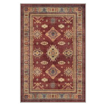 GENIMO Rust Traditional Kazak Geometric Border Washable Area Rug