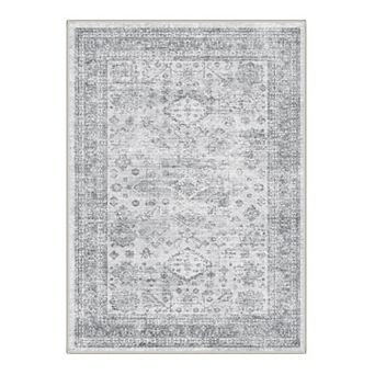GENIMO Vintage Distressed Medallion Border Washable Area Rug
