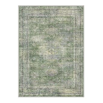 GENIMO Vintage Distressed Medallion Border Washable Area Rug