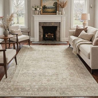 GENIMO Vintage Distressed Medallion Border Washable Area Rug