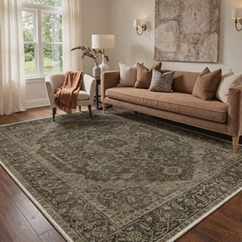 GENIMO Vintage Distressed Medallion Border Washable Area Rug