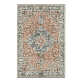 GENIMO Vintage Distressed Medallion Border Washable Area Rug