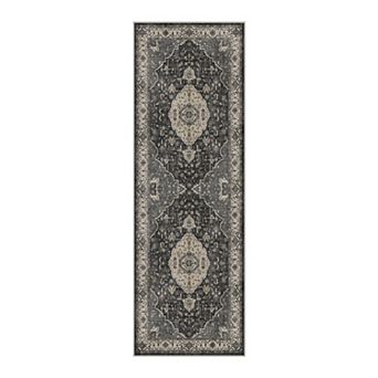 GENIMO Washable Vintage Medallion Rug, Distressed Persian Floral Carpet, Non Slip Low Pile Rug