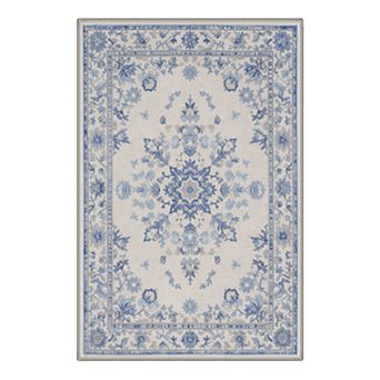 GENIMO Washable Vintage Medallion Rug, Oriental Floral Carpet, Non Slip Low Pile Stain Resistant