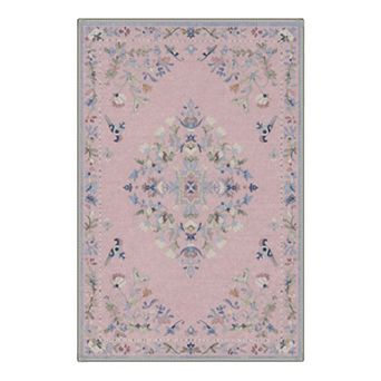 GENIMO Washable Vintage Bird Floral Medallion Rug, Oriental Animal Botanical Carpet, Non Slip Rug