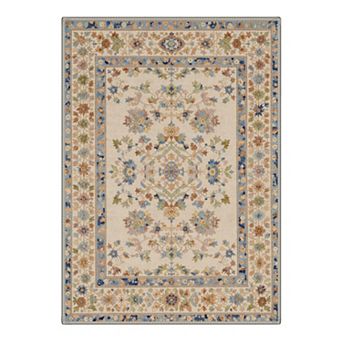 GENIMO Washable Vintage Oriental Floral Rug, Distressed Botanical Carpet, Non Slip Low Pile Rug