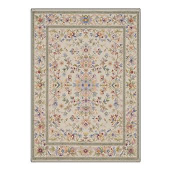 GENIMO Washable Vintage Floral Medallion Rug, Oriental Botanical Carpet, Non Slip Low Pile Rug