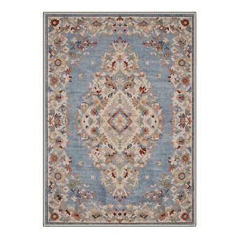GENIMO Washable Vintage Diamond Medallion Rug, Distressed Oriental Floral Carpet, Non Slip Rug