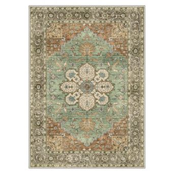 GENIMO Washable Traditional Medallion Rug, Non Slip Low Pile Stain Resistant Carpet