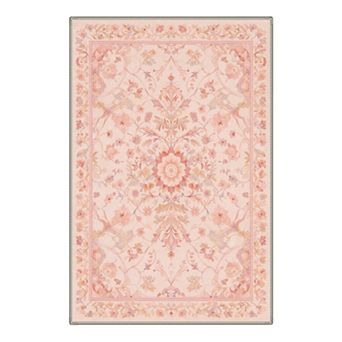 GENIMO Washable Vintage Floral Medallion Rug, Non Slip Low Pile Stain Resistant Carpet