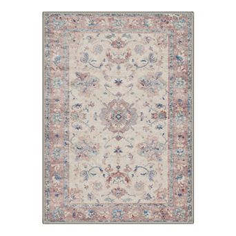 GENIMO Washable Vintage Floral Rug, Non Slip Low Pile Stain Resistant Carpet