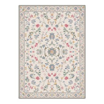 GENIMO Washable Floral Rug, Non Slip Low Pile Stain Resistant Carpet for Bedroom Living Room