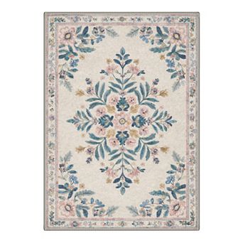 GENIMO Washable Botanical Medallion Rug, Non Slip Low Pile Stain Resistant Carpet