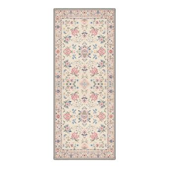 GENIMO Washable Floral Medallion Rug, Non Slip Low Pile Stain Resistant Carpet