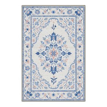 GENIMO Washable Traditional Floral Rug, Non Slip Low Pile Stain Resistant Carpet