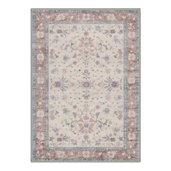 GENIMO Washable Vintage Floral Area Rug, Non Slip Low Pile Stain Resistant Carpet for Living Room
